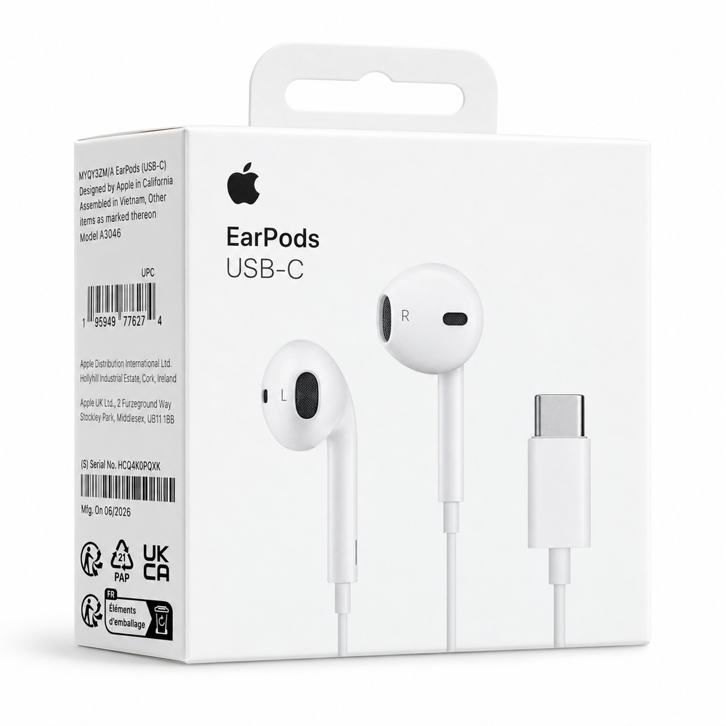 Apple EarPods USB-C retail box angled view