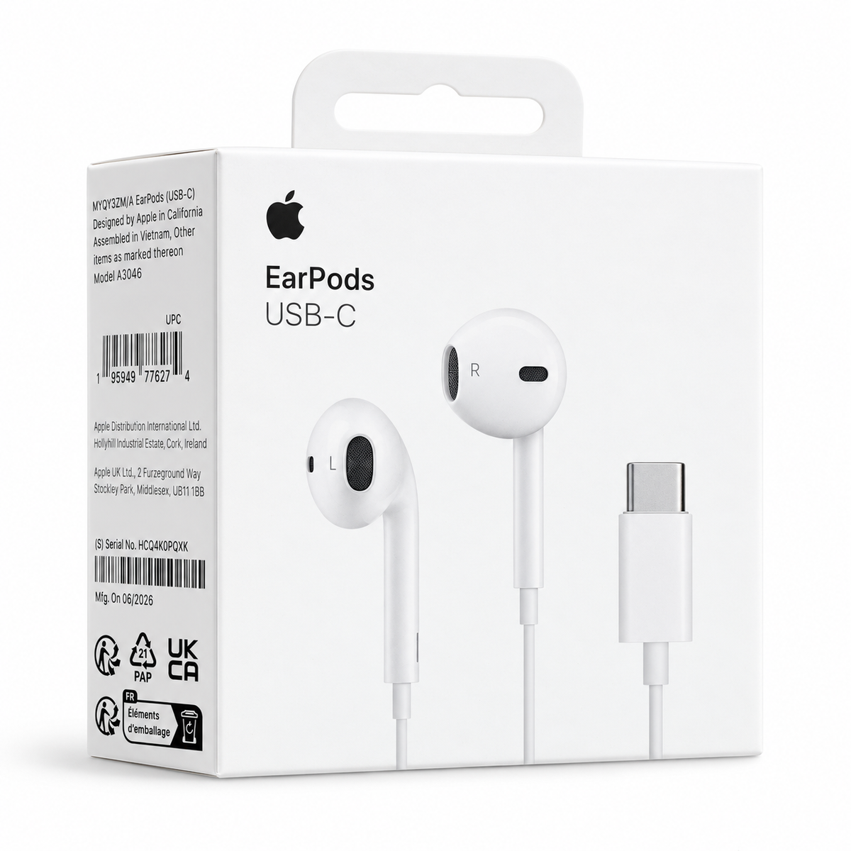 Apple EarPods USB-C retail box angled view
