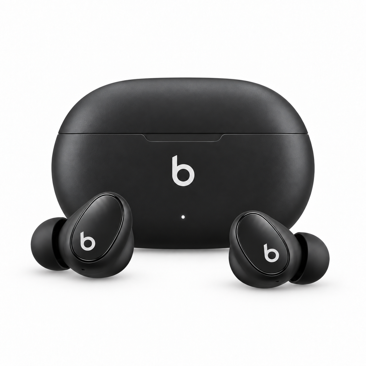 Beats Studio Buds black earbuds on white background