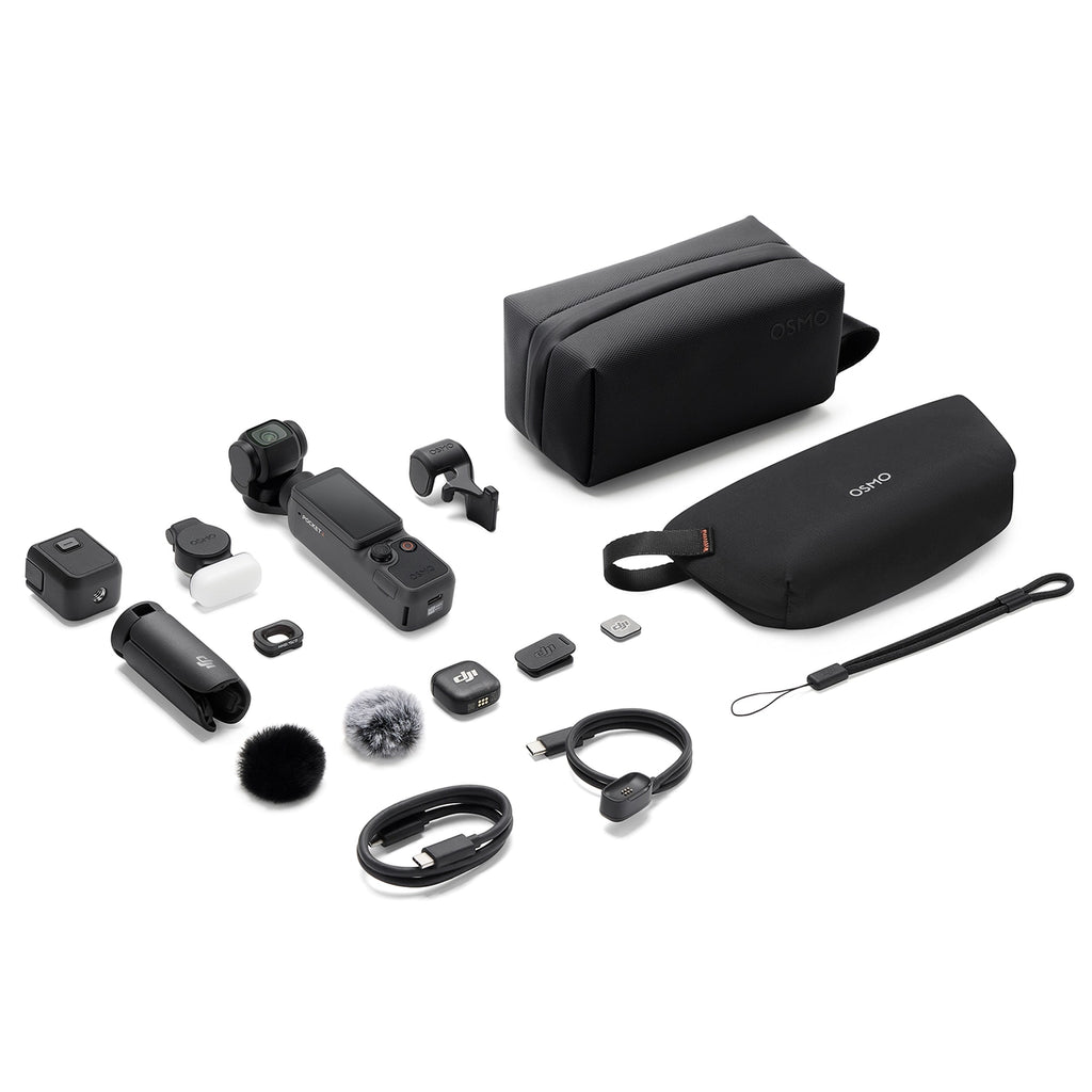 DJI Osmo Pocket 4 Creator Combo accessories on white background
