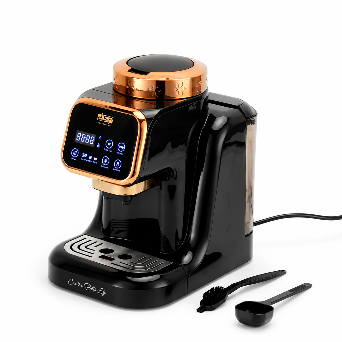 DSP KA3185 T800 Pro Turkish coffee maker – front angle with accessories