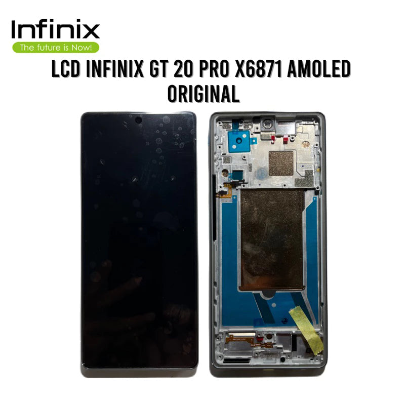 Infinix GT 20 Pro with frame original AMOLED screen assembly with frame and flex cable on clean background