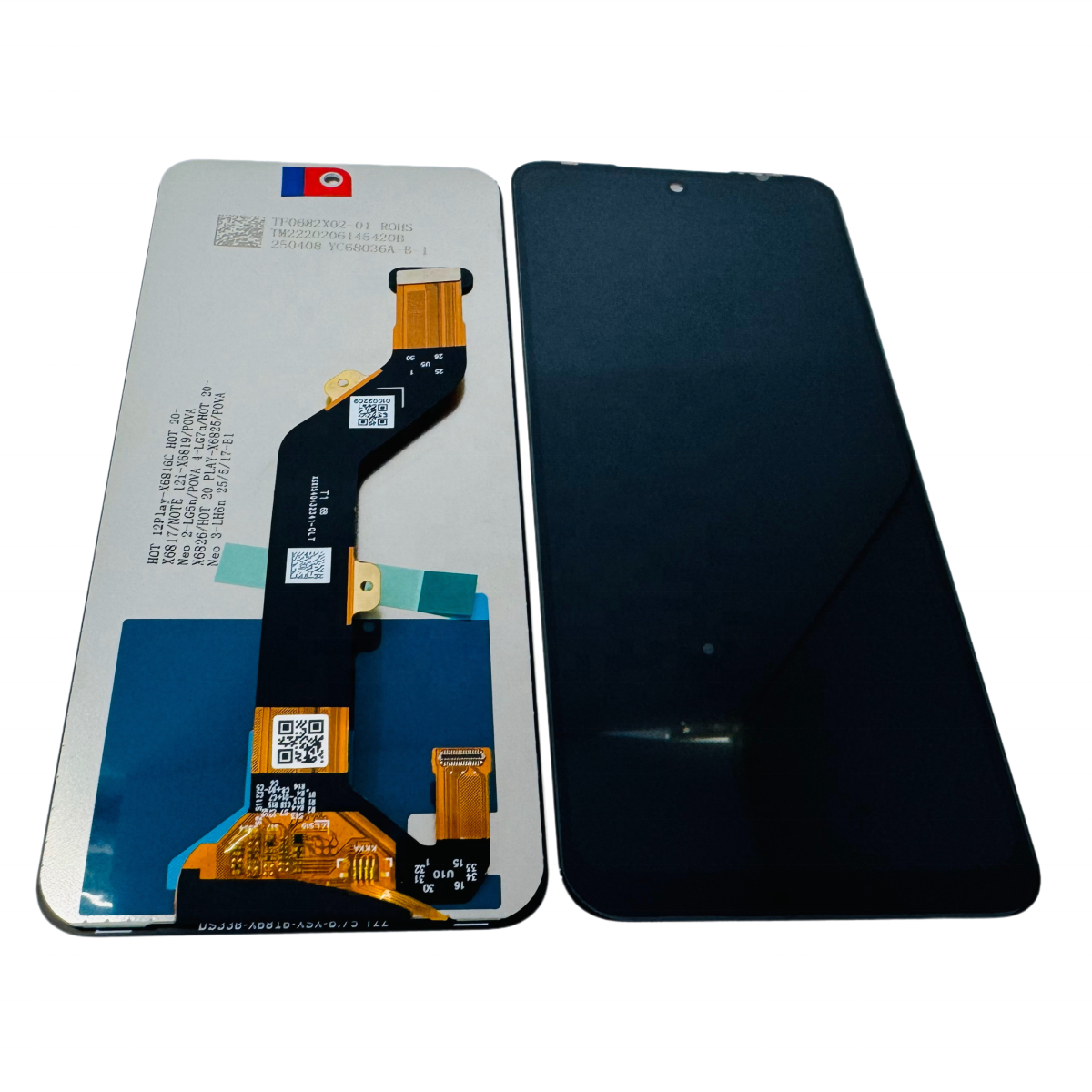 Infinix Hot 12 Play LCD screen assembly with flex cable on white background