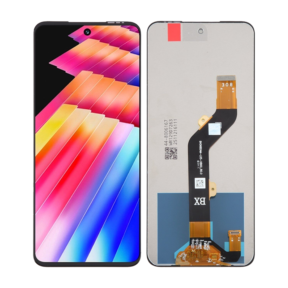 Infinix Note 30 Play replacement screen assembly compatible X6835 with flex cable on white background