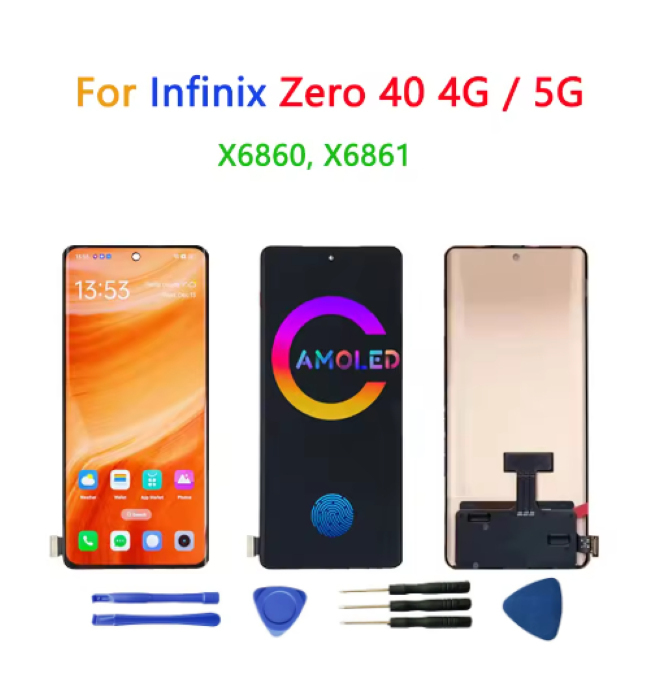 Infinix Zero 40 with frame 5G AMOLED screen assembly with frame and flex cable on white background