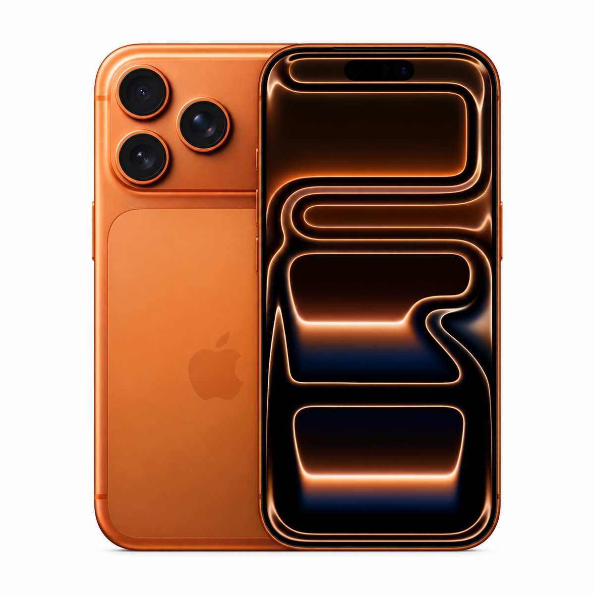 Apple iPhone 17 Pro 512GB Cosmic Orange front and back on white background