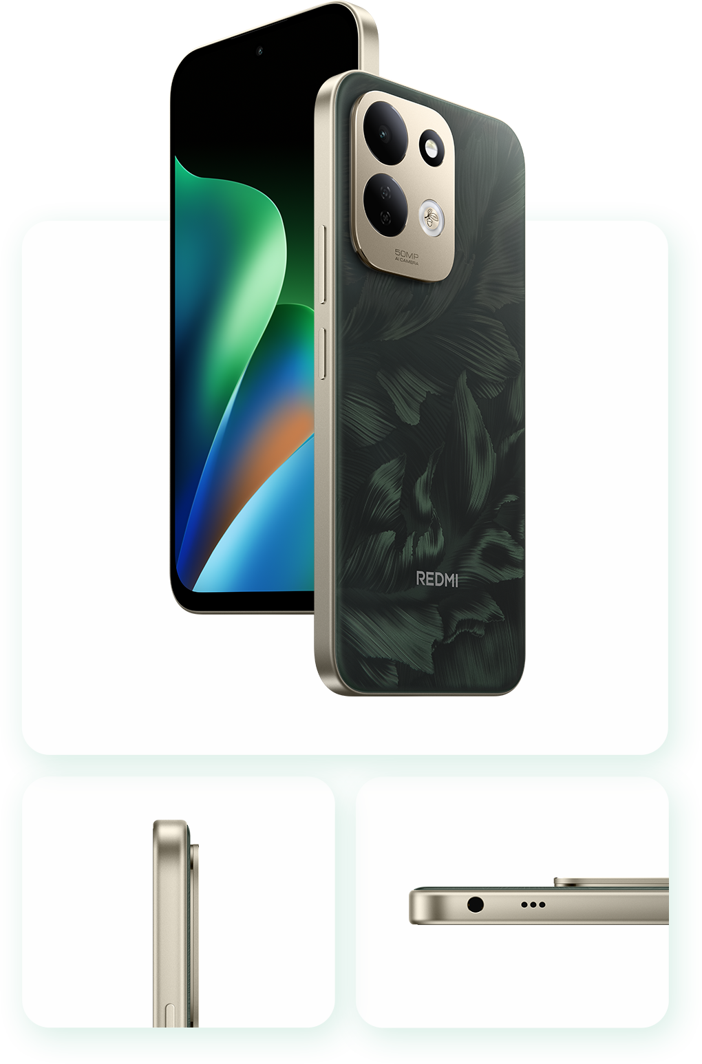 REDMI 17 Oak Green design and ports