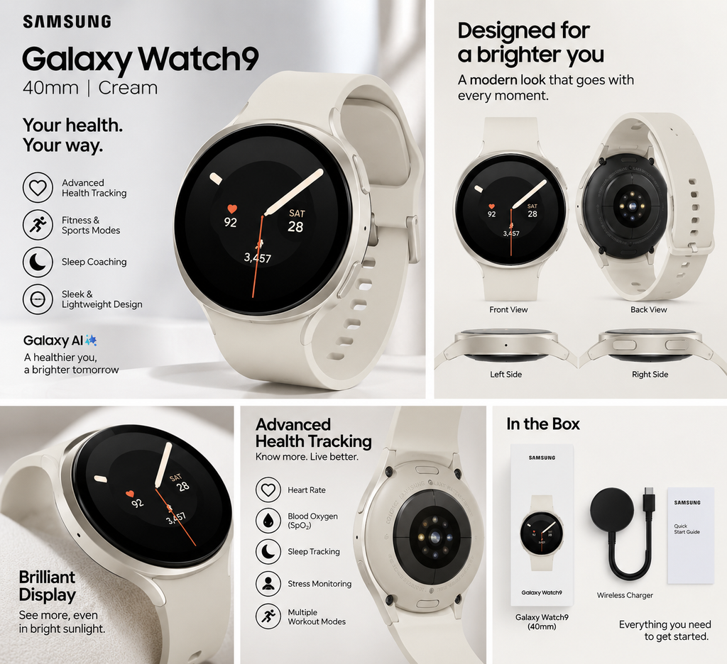 Samsung Galaxy Watch9 40mm Cream on white background