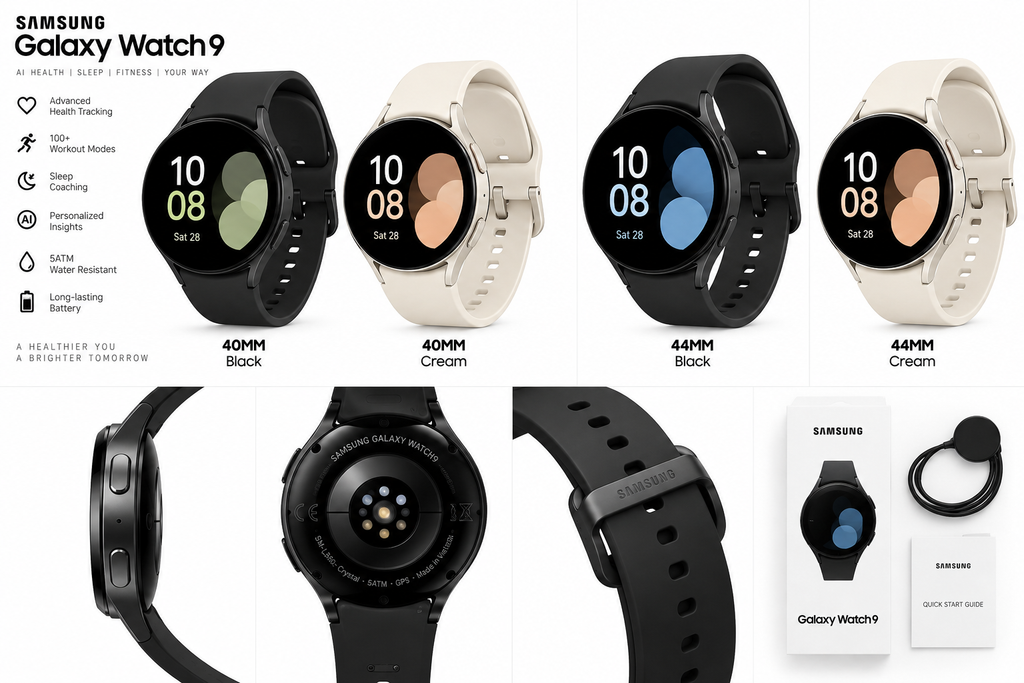 Samsung Galaxy Watch9 40mm and 44mm Black and Cream product views