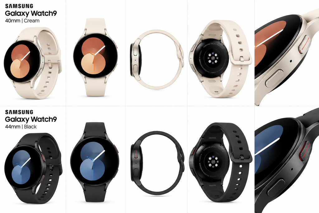 Samsung Galaxy Watch9 44mm Black and Cream clean white background product views