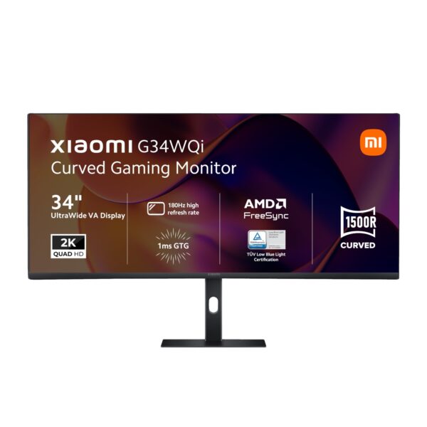 Xiaomi G34WQi 34 inch curved monitor front angle on white background